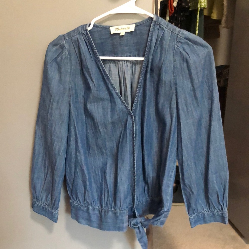 Denim wrap blouse